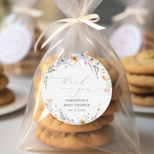 Sticker Rond Aquarelle Jardin Baby shower Floral Merci