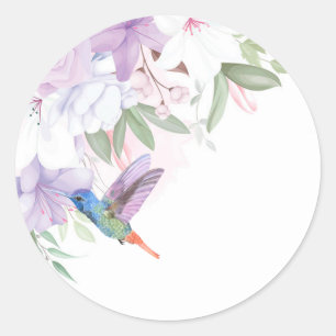 Sticker Rond Aquarelle Jardin Fleurs Oiseau de colibri