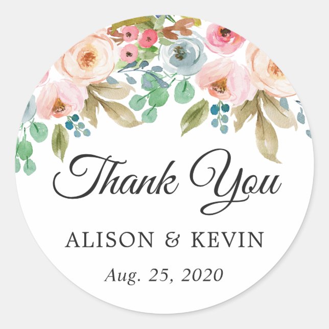 Sticker Rond Aquarelle Jardin Floral Mariage Favoriser Merci (Devant)