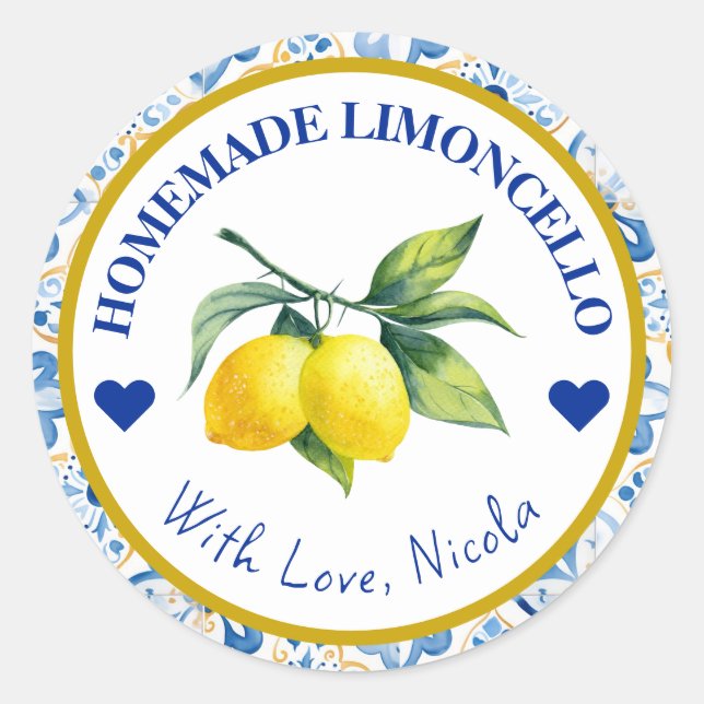 Sticker Rond Aquarelle Jaune & Bleu Limoncello Maison (Devant)