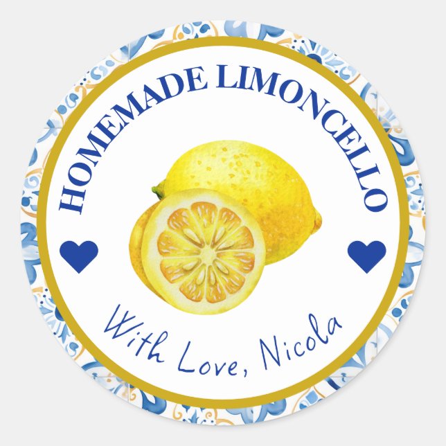 Sticker Rond Aquarelle Jaune & Bleu Limoncello Maison (Devant)
