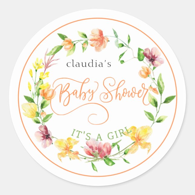 Sticker Rond aquarelle jaune botanique fleurie fille bébé douch (Devant)