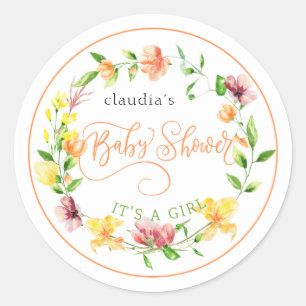 Sticker Rond aquarelle jaune botanique fleurie fille bébé douch