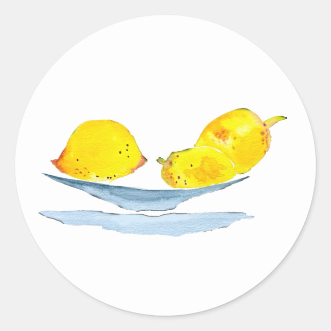 Sticker Rond Aquarelle jaune citron (Devant)