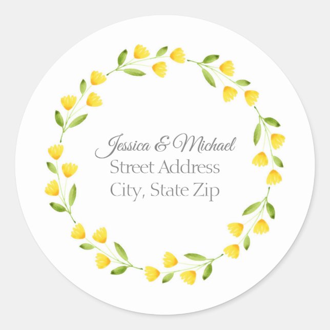Sticker Rond Aquarelle jaune couronne florale (Devant)