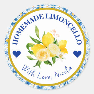 Sticker Rond Aquarelle jaune et bleu Limoncello fait maison