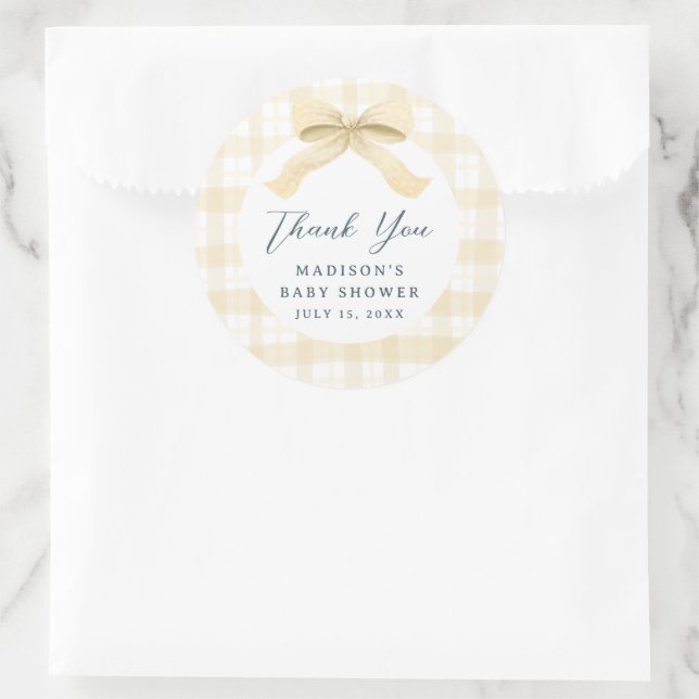 Sticker Rond Aquarelle jaune foncé Baby shower plaid & cabot (Sac)