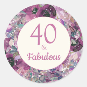 Sticker Rond Aquarelle jolie violet Floral 40 Fabuleux