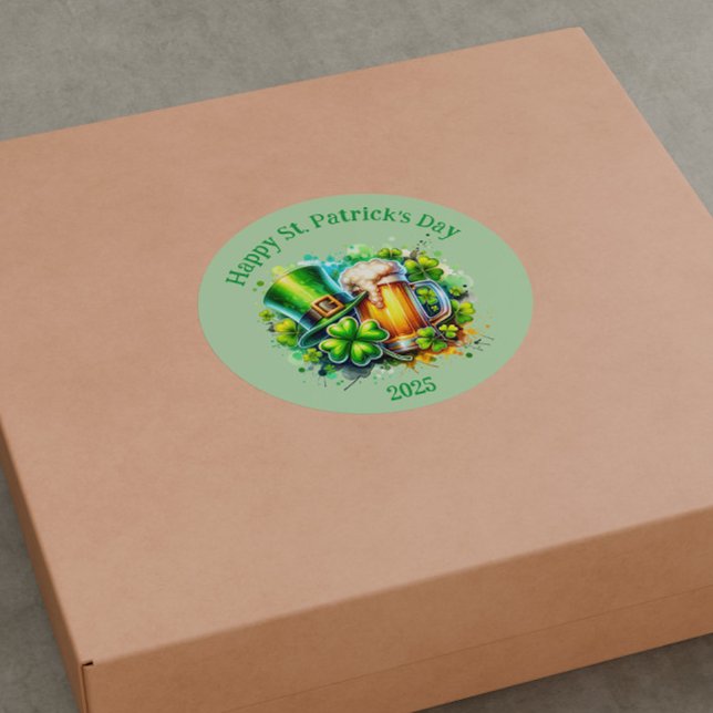 Sticker Rond Aquarelle Joyeux accessoire de la fête de la Saint (Créateur téléchargé)