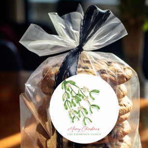 Sticker Rond Aquarelle Joyeux Noël Berry Branches