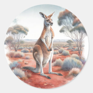 Sticker Rond Aquarelle Kangourou Australien