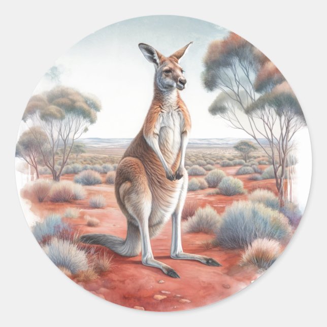 Sticker Rond Aquarelle Kangourou Australien (Devant)