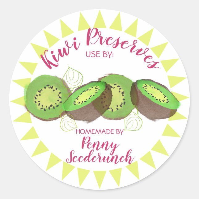 Sticker Rond Aquarelle kiwi fruits tranchés personnalisée en co (Devant)