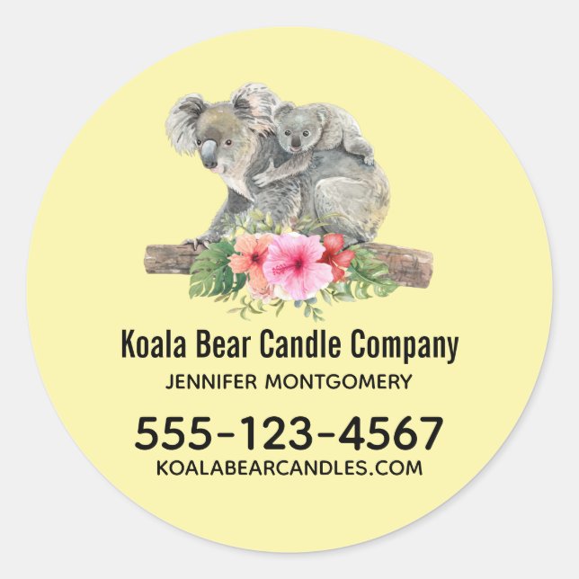 Sticker Rond Aquarelle Koala Oears mignonne Maman & Baby Busine (Devant)