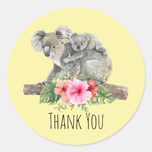 Sticker Rond Aquarelle Koala Oears mignonne Maman & Baby Merci (Devant)