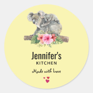 Sticker Rond Aquarelle Koala Oears mignonne Maman & Bébé Cuisin