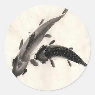 Sticker Rond Aquarelle Koi Fish