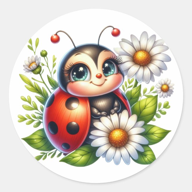 Sticker Rond Aquarelle Ladybug (Devant)