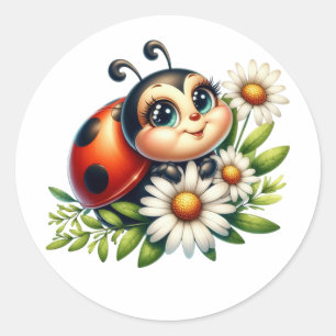 Sticker Rond Aquarelle Ladybug