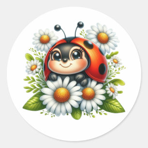 Sticker Rond Aquarelle Ladybug