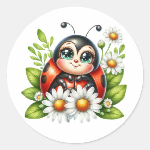 Sticker Rond Aquarelle Ladybug