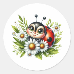 Sticker Rond Aquarelle Ladybug