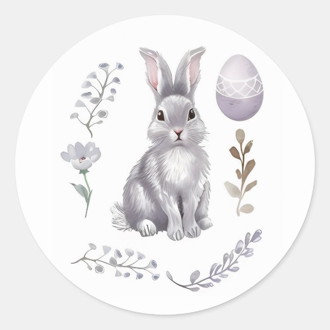 Sticker Rond Aquarelle Lapin de Pâques (Devant)