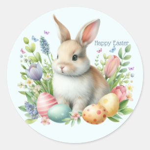 Sticker Rond Aquarelle Lapin de Pâques Personnalisé