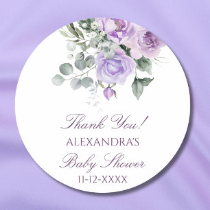 Sticker Rond Aquarelle lavande Baby shower Floral Merci