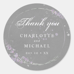 Sticker Rond Aquarelle lavande fleurs gris mariage merci