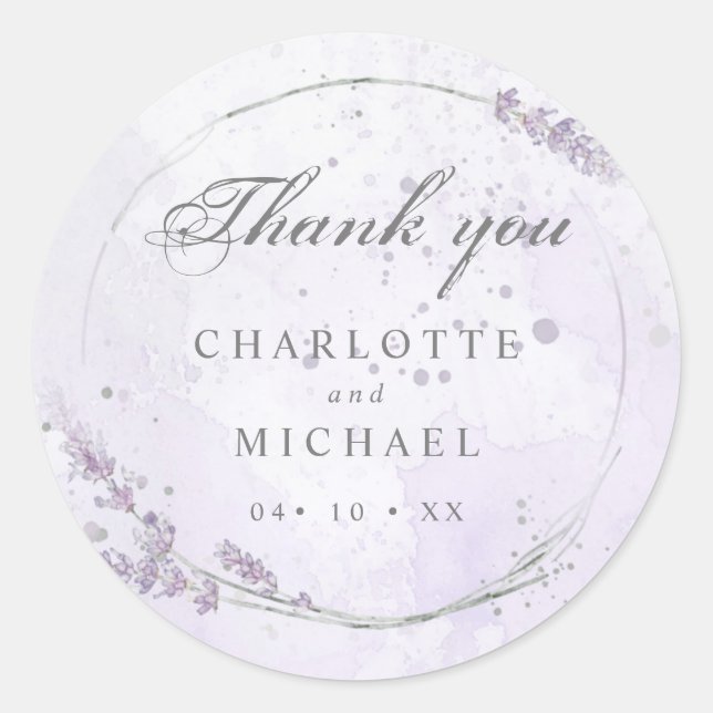 Sticker Rond Aquarelle lavande fleurs mariage merci (Devant)