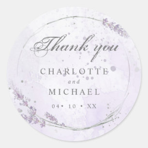 Sticker Rond Aquarelle lavande fleurs mariage merci