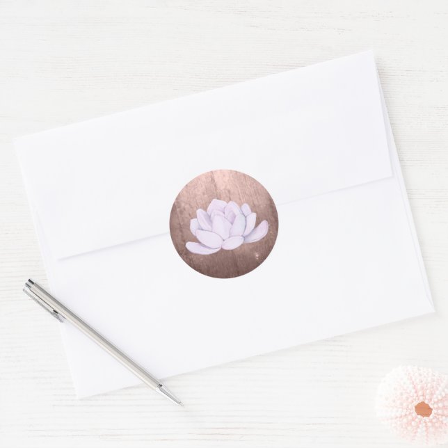 Sticker Rond Aquarelle Lavande Succulente, Peach Brown (Enveloppe)