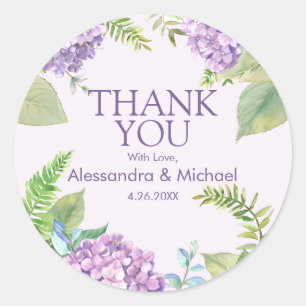 Sticker Rond Aquarelle Lavender Hydrangea Mariage Merci