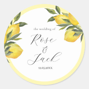 Sticker Rond Aquarelle Lemon Garden Mariage blanc