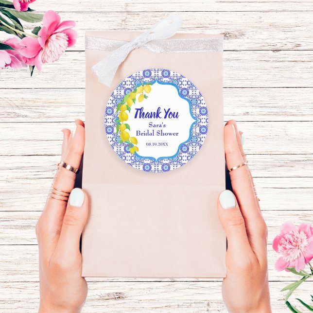 Sticker Rond Aquarelle Lemons Amalfi Merci nuptiale ronde (Créateur téléchargé)