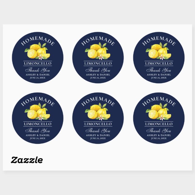 Sticker Rond Aquarelle Lemons Limoncello Merci bleu (Feuille)