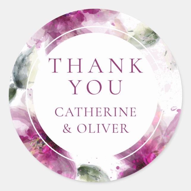 Sticker Rond Aquarelle Lily Fleur Rose Merci (Devant)