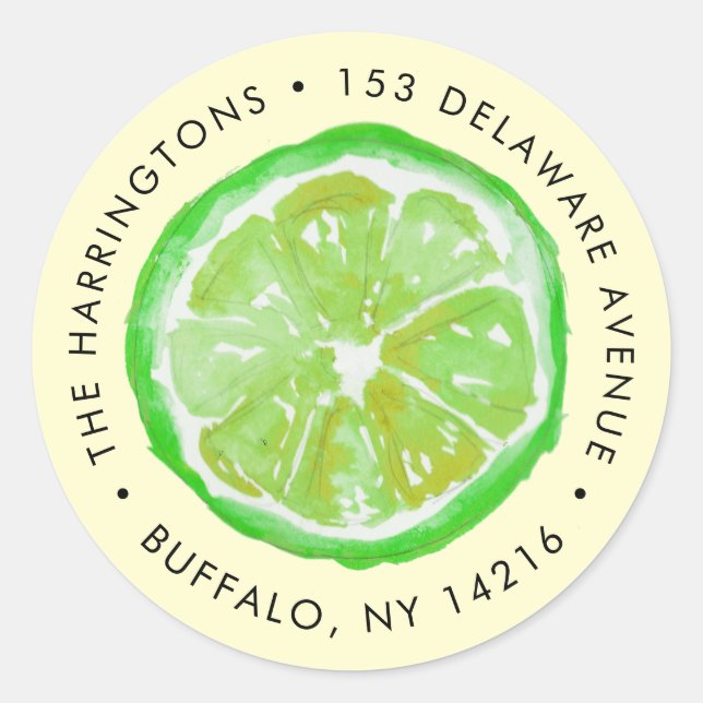 Sticker Rond Aquarelle Lime Vert Citrus Slice Adresse de retour (Devant)