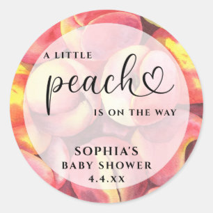 Sticker Rond Aquarelle Little peach is on the way baby shower