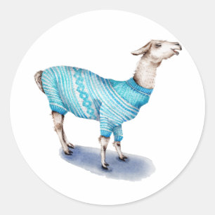 Sticker Rond Aquarelle Llama en bleu Sweat
