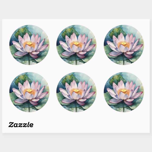 Sticker Rond Aquarelle Lotus rose (Feuille)