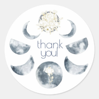 Sticker Rond Aquarelle Lune Phase Bouquet Floral Merci!