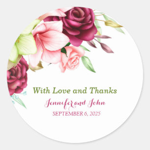Sticker Rond Aquarelle Magenta Rouge Amaryllis Mariage Floral