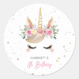 Sticker Rond Aquarelle Magique Unicorn Visage Anniversaire