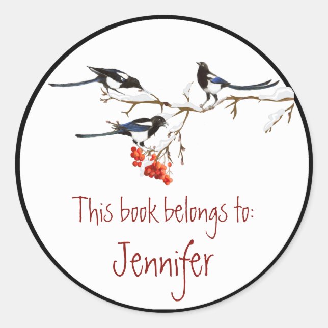 Sticker Rond Aquarelle Magpie Oiseaux Bibliothèque de la nature (Devant)