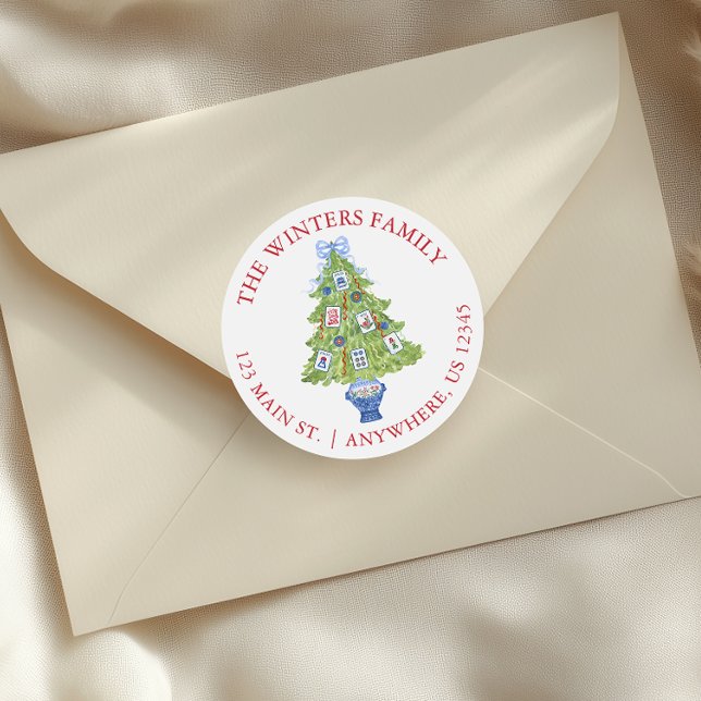 Sticker Rond Aquarelle Mahjong Christmas Tree Adresse (Créateur téléchargé)