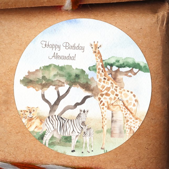 Sticker Rond Aquarelle maman et bébé Animaux africains Annivers (Créateur téléchargé)