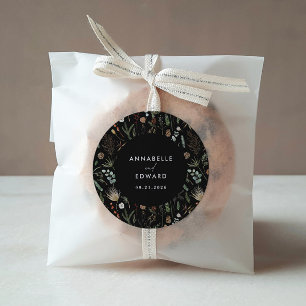 Sticker Rond aquarelle mariage botanique florale noir moody