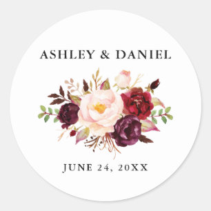 Sticker Rond Aquarelle mariage Bourgogne Floral